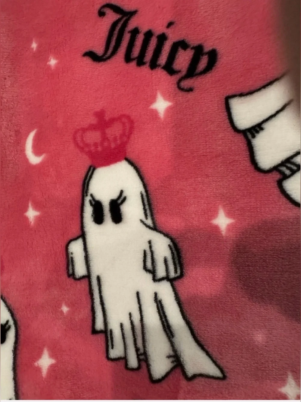 Juicy Couture Halloween Pink Ghost Crown, Logo, Bats Plush Throw Blanket 60x70